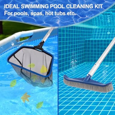 POOLAZA Aluminum Frame Pool Skimmer Net & 16.5'' Pool Brush Head, Deep Bag Pool Net Skimmer & Pool Brushes for Cleaning Pool Walls, Professional Pool Cleaning Kit for Above Ground Pool &Inground Pools - Image 6
