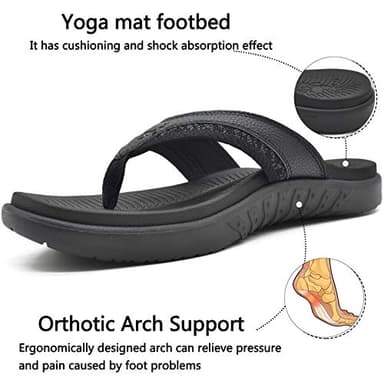 KuaiLu Mens Leather Sport Flip Flops Comfort Orthotic Thong Sandals with Plantar Fasciitis Arch Support for Outdoor Summer - Image 3