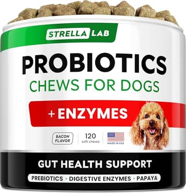 StrellaLab Dog Probiotics Treats for Picky Eaters - Digestive Enzymes + Prebiotics - Chewable Fiber Supplement - Allergy, Diarrhea, Gas, Constipation, Upset Stomach Relief - Improve Digestion&Immunity - Image 1