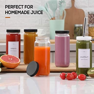 [ 8 Pack ] Glass Juicing Bottles with 2 Straws & 2 Lids w Hole- 16 OZ Travel Drinking Jars, Water Cups with Black Airtight Lids, Reusable Tall Mason Jar for Juice, Bubble Tea, Smoothie, Tea, Kombucha - Image 4