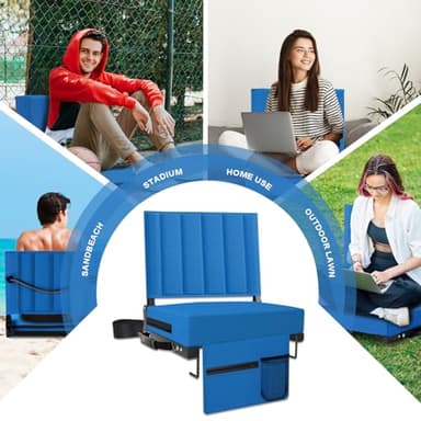 Aliphon Stadium Seat for Bleachers with Back Support and Cushion, Bleacher Seats with Shoulder Strap and Cup Holder, Padded Portable Folding Comfort Stadium Chair, for Sports Events, Blue (2pcs) - Image 6