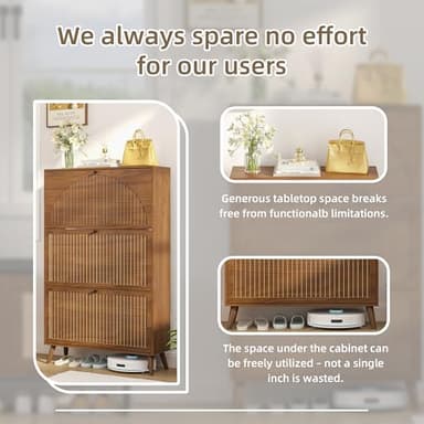 Fsbecl Shoe Storage Cabinet for Entryway with 4 Flip Drawers, Narrow Shoe Organizer with Fluted Panel, Freestanding Wood Hidden Shoe Cabinet for Foyer, Hallway (Walnut, 3 Flip Drawers) - Image 4