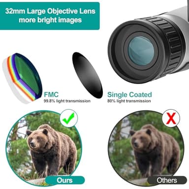 ZZSTAR 12x32 Binoculars with Camera, Large View Binoculars for Adults High Powered, FMC & BAK4 Prism, 2" LCD Display 5MP 1080P Video Photo Recorder for Bird Watching Hunting, with 32GB Card, Silver - Image 4