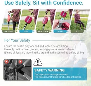 STEP2GOLD Ta-Da Chair Series 2- Portable Walking Stick, Cane with Seat, Foldable Chair, Hiking Stick, for Camping, Hiking, Lightweight Aluminum, Easy Carry, Anti-Slip - Image 4