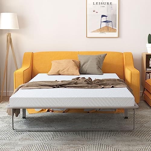 Dyonery 4.5 Inch Memory Foam Mattress Replacement with Fiberglass-Free Fabric and Washable Cover for Sleeper Sofa and Couch Beds, Full Size, White - Image 1