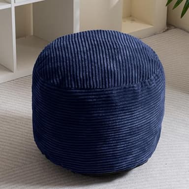 HIGOGOGO Round Stuffed Pouf Ottoman, Corduroy Poufs with Foam Chunk Filling, Furry and Fluffy Pouf Foot Stool Storage Ottoman, 20 X 15 Floor Poufs Foot Rest for Living Room, Navy - Image 5