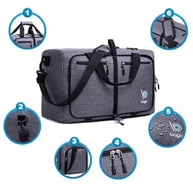 Bago Large Foldable Duffel Bags for Traveling Women & Men - 80L Packable Duffle Bag for Travel with Shoe Compartment - Water Repellant, Heavy Duty, Lightweight Folding & Collapsible (SnowBlack) - Image 13