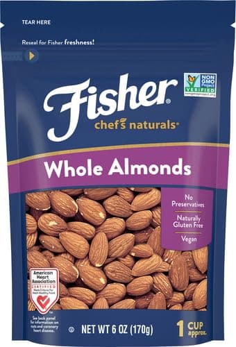 Fisher Chef’s Naturals Whole Almonds, 6 oz Resealable Bag, Unsalted Raw Nuts for Baking & Cooking, Healthy Snacks for Adults, Vegan Protein, Keto Snack, Gluten Free - Image 3