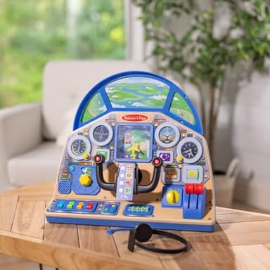 Melissa & Doug Jet Pilot Interactive Dashboard, Pretend Play Airplane Cockpit with Steering Yoke, Lights, Sounds, Buttons & Switches for Fidget Play, Wooden Toys for Kids Ages 3+ - FSC Certified - Image 9
