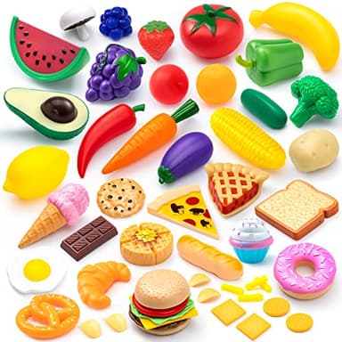 JOYIN 50 Piece Set of Kitchen Toys, Dinnerware, Dummy Fruits, Vegetables, Plastic Accessories for Children Educational Learning Toy, Role Play Gift, Easter Basket Stuffers - Image 1