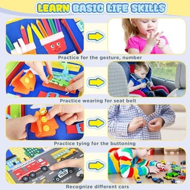URMYWO Busy Board - Montessori Toys for 1 2 3 4 Year Old, Busy Book Toddler Activities with Fine Motor Skills, Autism Sensory Toys Gifts for Boys Girls, Travel Toys for Road Trip Plane Car - Image 3