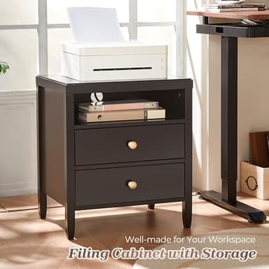 Huuger Black Nightstand Set of 2, Night Stand with Charger Station, Bedside Table with 2 Drawers, Bed Side Tables for Bedroom, Modern Nightstands, Metal Knobs, Painted Surface - Image 6