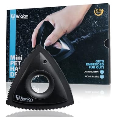 Analan Mini Pet Hair Remover for Car Detailing Supplies, Carpet Dog Hair Remover for Car Interior, Triangle Dog Hair Remover for Auto Detailing, Couch, Furniture, Lint, Carpet (Jet Black) - Image 1