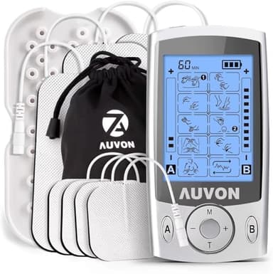 AUVON Dual Channel TENS Unit Muscle Stimulator Machine with 20 Modes, 2" and 2"x4" TENS Unit Electrode Pads - Image 1