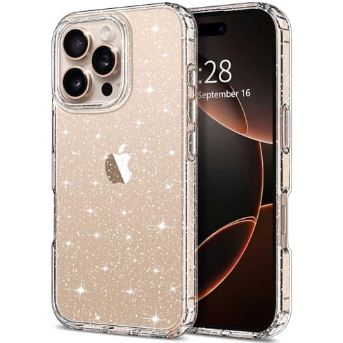 Hython for iPhone 16 Pro Case Glitter, Clear Glitter Sparkly Shiny Bling Sparkle Cute Cover, Anti-Scratch Soft TPU Thin Slim Fit Shockproof Protective Phone Cases for Women Girls, Clear Glitter - Image 1