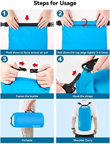 HEETA Waterproof Dry Bag for Women Men(Upgraded Version) 5L/10L/20L/30L/40L Roll Top Lightweight Dry Storage Bag Backpack with Emergency Whistle for Travel, Swimming, Boating, Kayaking, Camping, Beach - Image 6