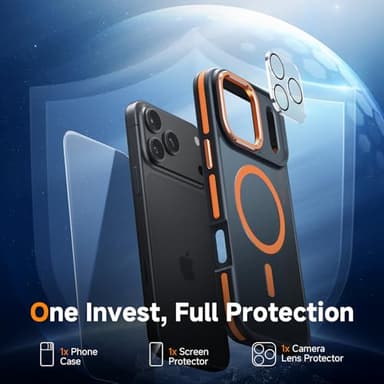 Magnetic 3 in 1 for iPhone 17 Pro Case, [Omni-Directional Protection] with 1x Screen Protector + 1x Camera Cover, [Seamless Work with Magsafe] Shockproof Slim Thin Case for iPhone 17 Pro Cosmic Orange - Image 2