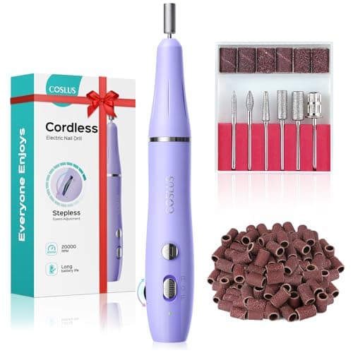 COSLUS Cordless Electric Nail Drill File: Nail Drill Machine with Stepless Speed Knob for Acrylic Gel Dip Powder Polish, Professional Portable Manicure Pedicure Rechargeable for Home Salon Use Purple - Image 1