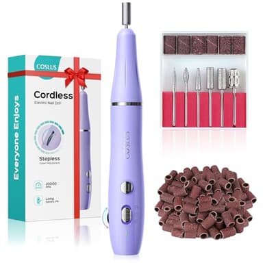 COSLUS Cordless Electric Nail Drill File: Nail Drill Machine with Stepless Speed Knob for Acrylic Gel Dip Powder Polish, Professional Portable Manicure Pedicure Rechargeable for Home Salon Use Purple - Image 1