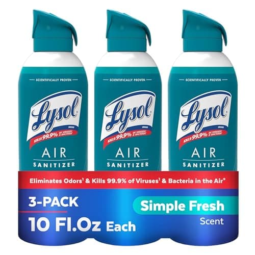 Lysol Air Sanitizer Spray with Odor Eliminator for Home & Office, Sanitizing Spray, Air Freshener Alternative, Simple Fresh Scent, 10 oz (Pack of 3) - Image 1