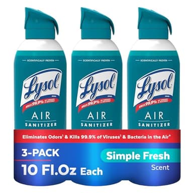 Lysol Air Sanitizer Spray with Odor Eliminator for Home & Office, Sanitizing Spray, Air Freshener Alternative, Simple Fresh Scent, 10 oz (Pack of 3) - Image 1