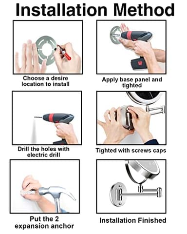 Rechargeable Lighted Wall Mounted Makeup Mirror, 8" Double-Sided 1X/10X Magnifying Bathroom Mirror with 3 Color Lighting, Touch Screen Dimmable 360°Swivel 13 Inch Extendable Chrome Vanity Mirror - Image 7