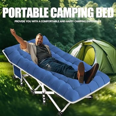 GETOVIN Cot Camping Cot with Thick Pad Cots for Sleeping Camping Bed Folding Cot 450LBS(Max Load) Comfortable Double Layer Oxford Heavy Duty with Carry Bag for Home Outdoor Travel - Image 2