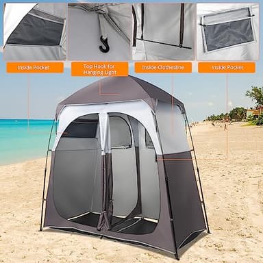 VINGLI 2 Room Shower Tent, 7.5 FT Instant Pop Up Shelter with Carrying Bag, Privacy Changing Room Tent, Perfect for Portable Toilet, Camping, Dressing, Outdoor Indoor, Easy Setup(Brown) - Image 5