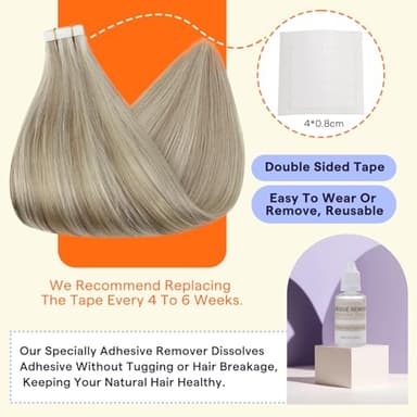 Full Shine Human Hair Tape in Extensions 22Inch Double Sided Tape in Extensions Human Hair Color 18 Ash Blonde Highlight 613 Light Blonde 50G Hair Extensions Tape Ins Real Hair Extensions 20Pcs - Image 4