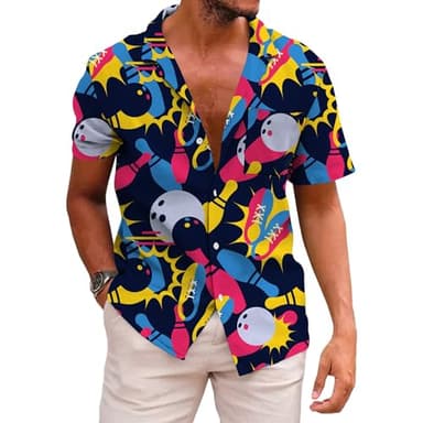 KYKU Hawaiian Tee Shirts for Men Casual Button Down Clothes, Bowling Shirt, 5XL - Image 1