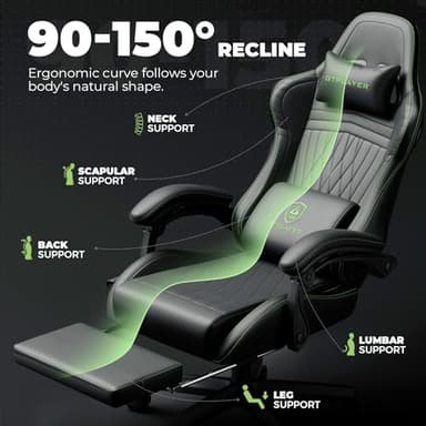 GTPLAYER ACE-PRO Music Gaming Chairs – Built-in Speakers, App Support & Bluetooth Control, Footrest & Pocket, Gamer Chair for Adults, Black & Green Stitch - Image 8