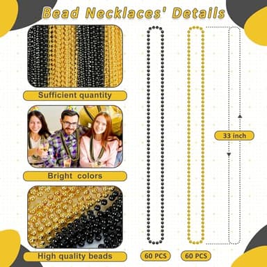 120 PCS Beaded Necklace, 33 IN Mardi Gras Beads, Blackgold Mardi Gras Accessories, Bead Necklace Throw Beads Bulk for Party Parade Event Festival Christmas Pirate Favors Supplies Decor - Image 2