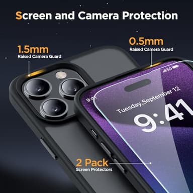 Miracase Magnetic for iPhone 15 Pro Max Case 6.7 inch (Compatible with MagSafe)（with 2X Screen Protectors） Military-Grade Protection, Anti-Fingerprint Translucent Matte Phone Cover, Black - Image 6
