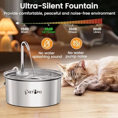 Petlipo Stainless Steel Cat Water Fountain, 3.2L/108oz Cat Fountain for Drinking, Pet Water Fountain for Cats Indoor, BPA-Free Cat Water Dispenser with 2 Flow Modes, kitty Spout Fountain for Cats Dogs - Image 6