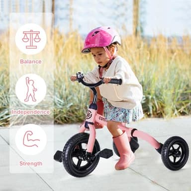 YGJT 3 in 1 Tricycle for Toddlers Age 2-5 Years Old, Folding Kids Balance Bike with Adjustable Seat and Removable Pedal, Toddler Bike Ride-on Toys for Infant, Gifts for Baby Girls Birthday(Pink) - Image 8