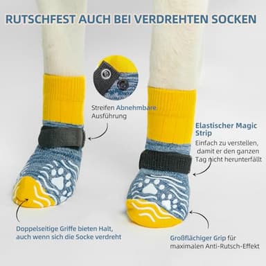 PUPTECK Anti Slip Dog Socks, Shoes with Grippers to Prevent Licking Hardwood Floors Traction, Rubber Boots & Paw Protectors for Small Medium Large Dogs Cold/Hot Pavement, Senior Dogs Booties Blue - Image 2