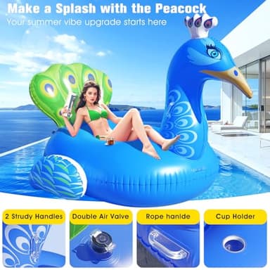 DeeprBetter Inflatable Peacock Pool Float, 2025 Gaint Funny Pool Floats Adults, Heavy Duty Pool Floaties Lounger, Large Animal Pool Floats Inflatable Ride-On Floaty for Swimming Pool Party Water Fun - Image 6