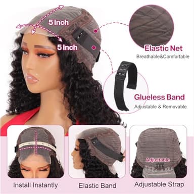 Ailwelia Curly Bob Wig Human Hair Deep Wave 200% Density 5x5 HD Lace Closure Wigs Human Hair Bob Wigs For Black Women Wear And Go Glueless Curly Wig Black Color 14 Inch - Image 6