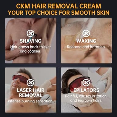 CKM Hair Removal Cream for Men, Depilatory Cream for Unwanted Male Hair, Painless Hair Removal Gel Suitable for All Skin Types, Made for Men, 3.38 FL OZ w/Spatula - Image 6