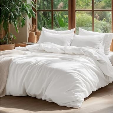 Bedsure 100% Washed Cotton Duvet Cover Full Size - Natural White Minimalist Cotton Duvet Cover Linen Like for All Seasons - GentleSoft™ Plain Simple Bedding (Natural White, Full, 80"x90" - Image 3