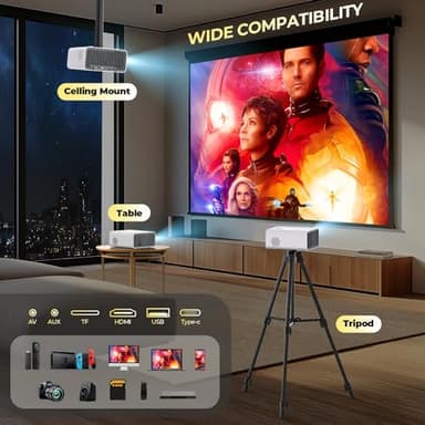 Projector with WiFi and Bluetooth,【Electric Focus/Keystone/Zoom】 YUZINO Mini Projector, 1080P FHD Portable Projector for Outdoor, 15000L Movie Projector for Bedroom for TV Stick/Phone/HDMI/USB/ Laptop - Image 8