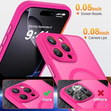 SEXYMOM Magnetic for iPhone 16 Pro Max Case with 2 Privacy Screen Protectors - Upgraded Camera Protection - Wireless Charging Compatible,21ft Drop Tested,Slim Fit Matte Phone Case - Hot Pink - Image 4