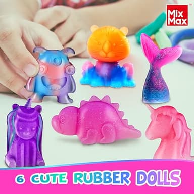 MixMax Make Your Own Squishies Toys, 6 Packs Rubber Dolls Making Kit for Kids Glow Jumbo Glitter Silicone Squishy Craft Kit for Girls 6-12 Nice Boy Party Activities - Image 2