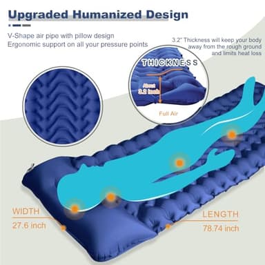 MEETPEAK Sleeping Pad, Extra Thickness Inflatable Camping Sleeping Mat with Pillow Built-in Foot Press, Compact Ultralight Camping Air Mattress for Backpacking, Hiking, Tent - Image 2