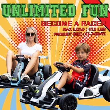 KerryYoo K61 Go Kart Electric Drift Kart with Length Adjustable Seat, 24V Outdoor Ride on Toy with 4 Speed Mode, Crazy Cart for Kids 6-12 Years Old, Fast 300W Motor, 8.5 MPH, Bluetooth - Gray - Image 6