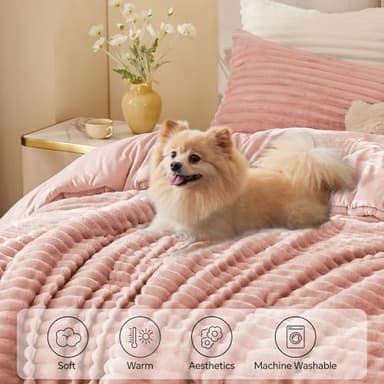 BEDELITE Fleece King Comforter Set -Super Soft & Warm Fluffy Dusty Pink Bedding, Luxury Fuzzy Heavy Bed Set for Winter with 2 Pillow Cases - Image 3