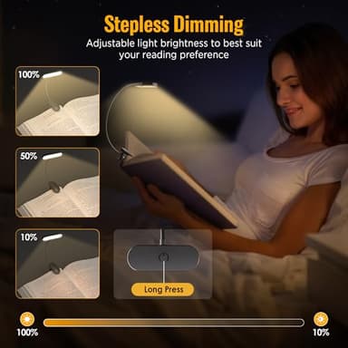 Clip-On Book Light for Reading in Bed - Portable LED Reading Light with 3 Brightness Levels,80 Hours Runtime,Rechargeable Clip Lamp for Books,Magazines,E-Readers,travel,Kid,Student,Adult,Night Readers - Image 2