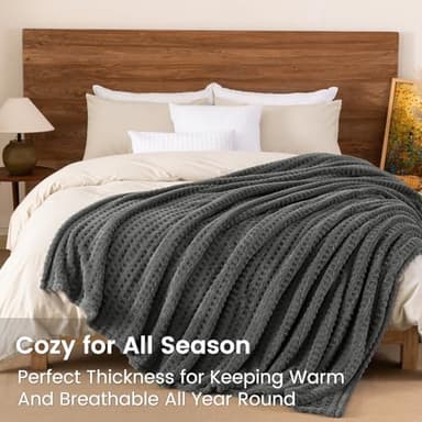 David's Home Ultra Soft Fleece Blanket Queen Size for Bed, Plush Shaggy Fluffy 3D Jacquard Waffle Throw for Couch, Warm Lightweight for Fall Winter,Fuzzy Aesthetic Room Decor,90x90 inches,Dark Grey - Image 8