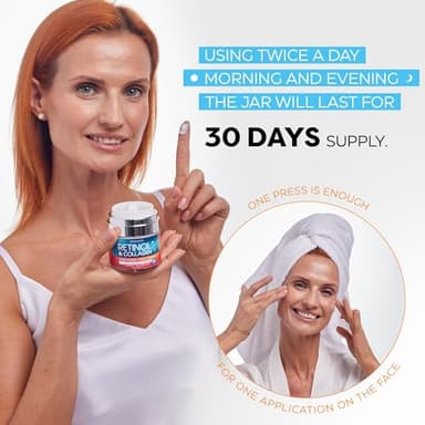 Retinol Cream for Face with Hyaluronic Acid, Day-Night Anti-Aging Moisturizer for Women, Men, Collagen Cream for Face Reduces Wrinkles, Dryness, 1.85 Oz - Image 4