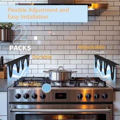Crymfrynt Stainless Steel Stove Gap Covers Filler (2 Pcs), Stove Guard for Kitchen Oven Counter Side Gap, Heat Resistant and Easy to Clean, Easy Retractable Length 13.8" to 27.5" Width 0.79”, (Black) - Image 5